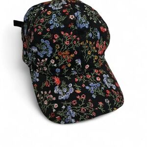 American Eagle outfitter Black embroidered vibrant Floral cotton cap